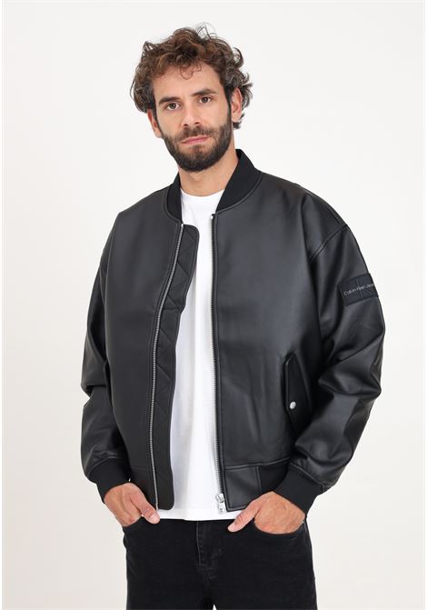 Black leather bomber jacket for men CALVIN KLEIN JEANS | J30J325601BEHBEH